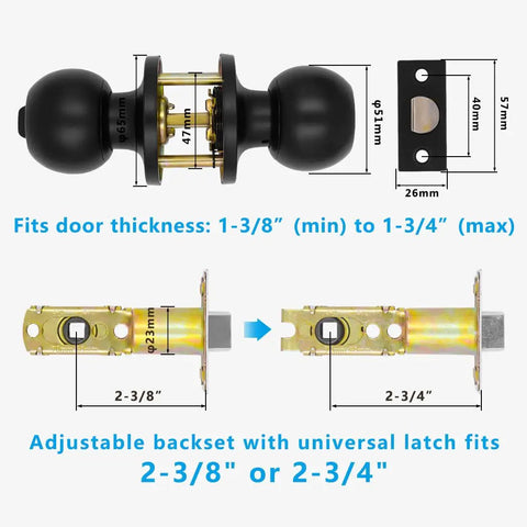 10 Pack Matte Black Privacy Door Knobs Set With Keyless Interior Door Handles And 10 Door Stoppers For Bedroom Bathroom And Passage Fits Standard 35 To 45 Mm Doors Easy Inside Turn Lock And Emergency Coin Unlock dimensions and components