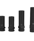 Thin Walled Cr Mo Steel Lug Nut Socket Set with Spline Lug Nut Keys, 4 sockets, sizes 11/16, 5/8, 5/8, 41/64 inches