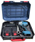 Heavy Duty 21 Volt Brushless Cordless Electric Rivet Gun With Easy Push Trigger Action And Full Shop Ready Kit in carrying case.