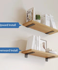 Heavy Duty 10 Inch Shelf Brackets 6 Pack Black Metal L Brackets For Wall Mount shown with upward and downward installation options.