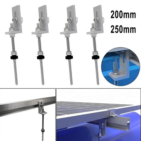 Built Tight M10 L Angle Mount Bracket Set For Solar Panel Racking On Corrugated Metal Roofs With Heavy Gauge Stainless Steel Pole Fasteners, 200mm and 250mm lengths.