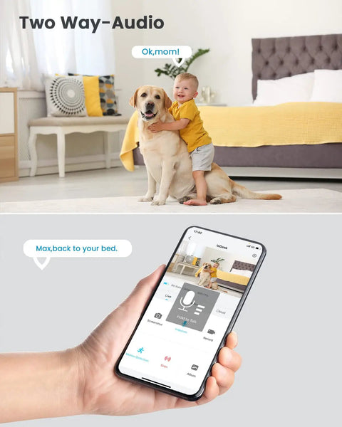 Wireless Outdoor Security Camera With Spotlight And Siren, 2K Color Night Vision And 2 Way Audio displayed on smartphone app