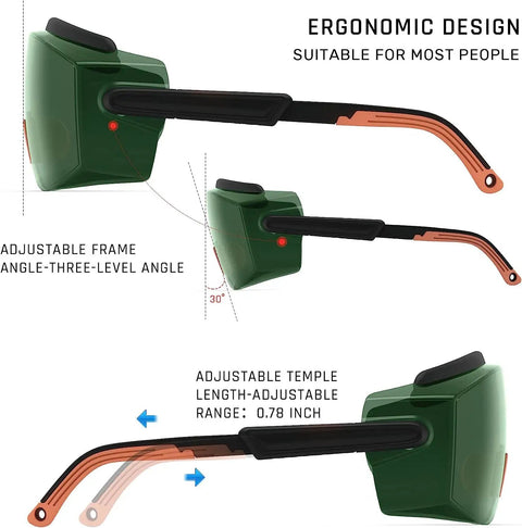 Side view of Straight Up Laser Safety Glasses With Bigtime Anti Fog Filter For IPL Hair Removal And Welding OD4 Shield, showing adjustable frame.
