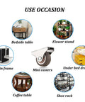 Fixed 1 Inch Caster Wheels 8 Pack With Silent Bearing Metal Top Plate And TPE Rubber Low Profile Casters For Furniture Cabinets Drawers Trundle Beds Smooth Rolling Includes Mounting Screws For Easy Installation shown with various furniture applications