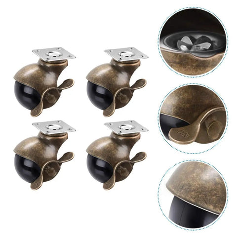 Vintage Brass Universal Caster Wheels 2 Inch 4 Pack For Furniture Swivels And Shop Tools with dual ball bearings.