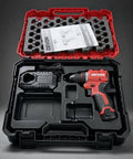 Kickass 12V Brushless Cordless Drill Driver With 3Ah Rechargeable Battery and Variable Speed Control in compact storage case.