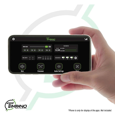 Smartphone displaying control app for Bluetooth DSP Car Audio Processor With Four Output Channels Full Digital Signal Processing