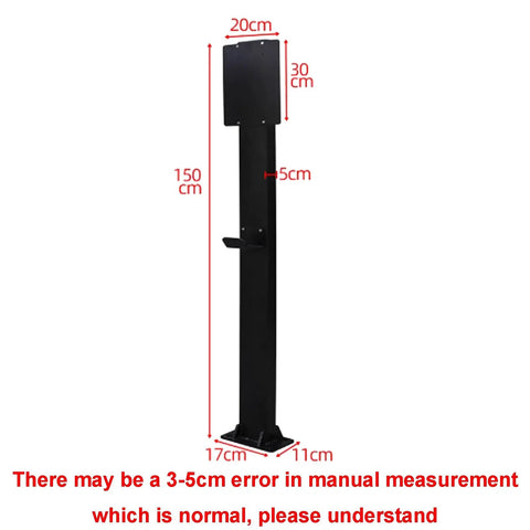 Heavy Duty Galvanized Steel EV Charger Holder Stand With A Tough Waterproof Cover Box For Outdoor Garages And Workplace Parking Lots, side view with measurements.