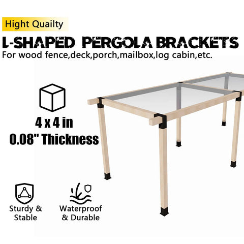 Two Pack 3 Way Pergola Brackets For 4x4 Wood Beams 3.5x3.5 Inches L Shaped Right Angle Corner Brackets Indoor Outdoor DIY Easy Install Pavilion Gazebo Porch Deck Cabin Sturdy Heavy Duty Steel Matte Black Coat Weather Resistant