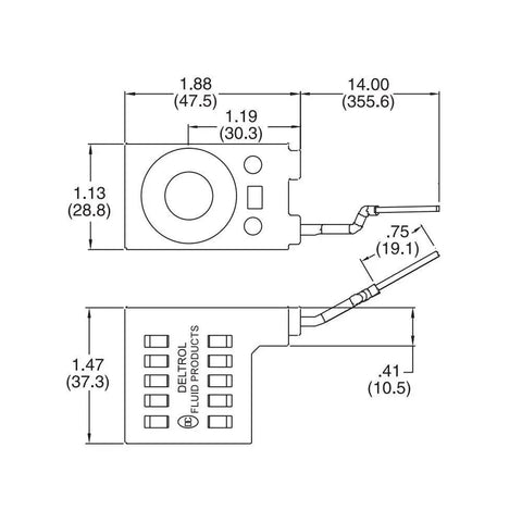 Technical diagram of 10226-14 12V DC Solenoid Coil For Hydraulic Power Unit Lift Dump, showing dimensions and wire lead.