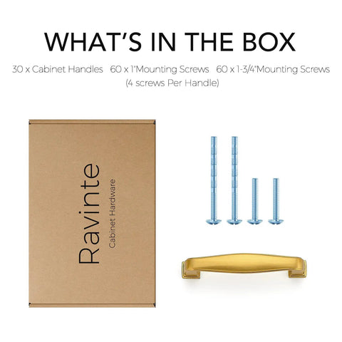 Top Shelf Gold Cabinet Handles And Bar Pulls For Kitchen Cupboards And Bathroom Drawers With Exact 3 Inch Center To Center Mounting accessories image including screws and handle.