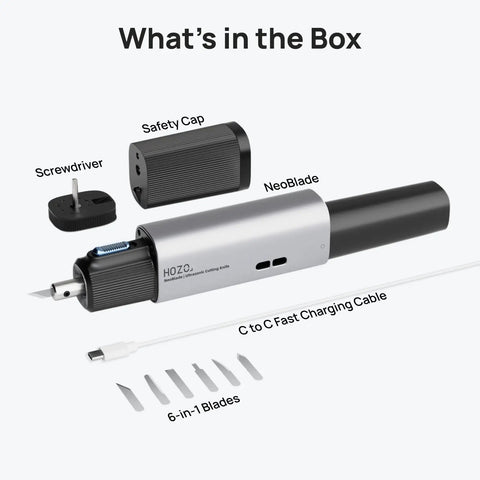 Feather-Light Wireless On The Go Ultrasonic Cutter With 40kHz Vibration And 40W Auto Power showing components in box