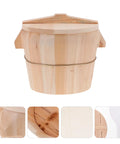 Sweet Wooden Rice Container Bucket With Sturdy Side Handle For Steaming Perfectly Fragrant And Chewy Rice Using Safe Odorless Material For Busy Home Chefs Who Want That Good Vibes Cooking Experience Today - front view with lid.
