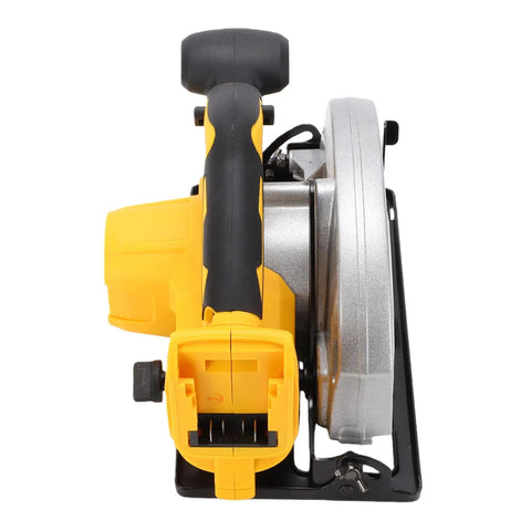 Badass Cordless Circular Saw with 7-1/4 Inch Blade and 5300 RPM Brushless Motor Cuts Hardwood Plywood No Sweat, top view showing handle and motor.