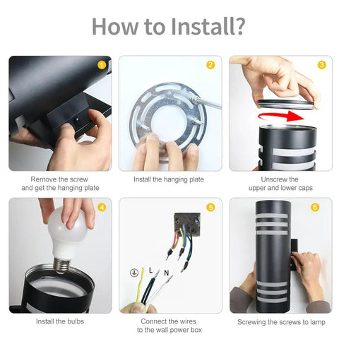 Installation steps for Prime Pick Modern Up Down Outdoor Wall Lights, Zero Hassle Black Aluminum Porch Sconces.