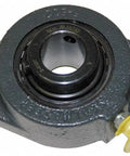 Double Bolt Top Notch Cast Iron Flange Mount Ball Bearing Unit With Felt Seals and Set Screw Locking for A Rock Solid 6350 Rpm Industrial Shaft Workhorse Platform, close-up view.