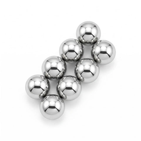 Premium Heavy Duty Carbon Steel Replacement Spheres Half Inch Diameter Rock Solid Build set of eight shiny steel spheres for repairs.
