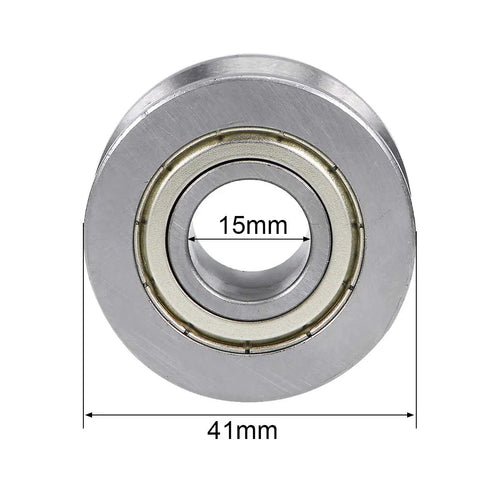 V Groove Ball Bearing Guide Pulley featuring 15mm inner bore and 41mm outer diameter viewed from the front.