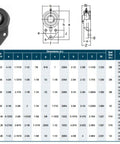 Kickass Performance One Point Three Eight Inch Three Bolt Chevron Flange Ball Bearing technical dimension chart with specifications.