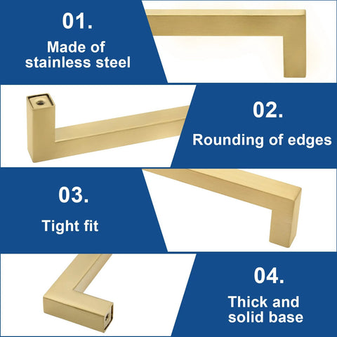 6 Pack Brushed Gold Cabinet Pulls Square Dresser Handles 5 Inch Center To Center Stainless Steel Features and Design Details