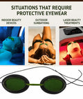 Straight Up Heavy Duty Opt Ipl Laser Safety Goggles For Red Light Therapy And Photon Beauty Machines on display with usage scenarios.