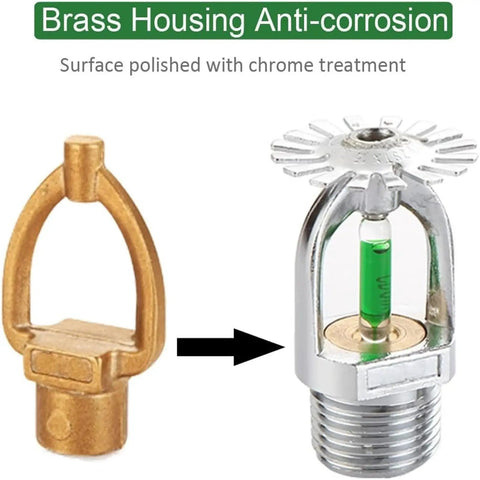 Top Shelf One Half Inch Thread Pendent Fire Sprinkler Head Quick Response At Ninety Three Celsius Rock Solid Nickel Copper Build Flawless Water Spray For Kitchens And Boiler Rooms showing brass and nickel copper components.