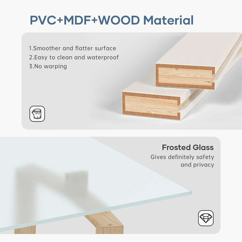 42X84 Double Bifold Sliding Barn Door With Heavy Duty Hardware Kit Solid Mdf Build And Waterproof Pvc Trim showing layered PVC, MDF, wood, and frosted glass materials.