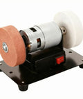 Damn Near Perfect Compact Workbench Featuring Ball Bearing Rollers Designed For Desktop Grinding Machines And Serious Home Repair Shops Built To Crush Heavy Tasks Reliably, showing dual abrasive discs.