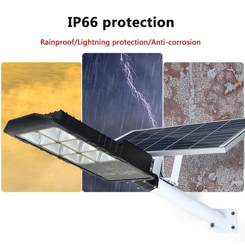 Rock Solid Solar Flood Lights With Motion Sensor And Pocket Remote Waterproof Outdoor Yard And Driveway Bulbs Quick Adjust Bracket Mount For Hassle Free Install showcasing IP66 protection with solar panel and mounting detail.