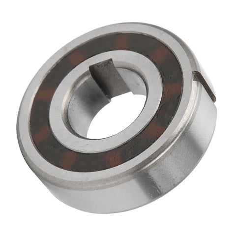 Workhorse One Way Sprag Clutch Bearing With Dual Keyway Freewheel Design And Rock Solid GCR15 Steel Build Made To Handle Textile Machines Automotive Shops And Printing Floors 20x47x14Mm close-up view showing steel and dual keyway.