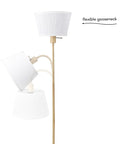 52 Inch Floor Lamp With Faux Wood Finish And White Pattern Shade Japandi Style Adjustable Arm On Off Rotary Switch Socket For Easy Operation Ideal Modern Living Room Light, showing flexible gooseneck design.