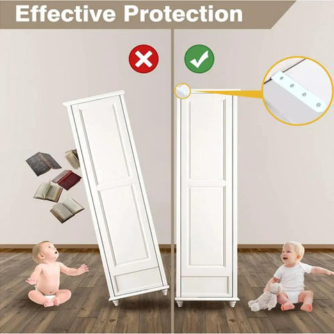 Heavy Duty Furniture Wall Anchors Rock Solid Baby Proofing Kit Locks Down Dressers Straight Up To Stop All That Tipping Nonsense And Keep Lil Ones Locked In Safe White. Image showing before and after furniture protection with baby.