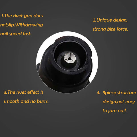 Close-up of Tough As Nails Cordless Rivet Gun Drill Adapter showing unique design with strong bite force for nut setting.