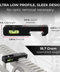 Picatinny Rail Leveling Kit With Ultra Low Profile Anti Cant Bubble Level In 6061 Aluminum Quick Install Includes 7/64 Inch Allen Wrench For Repeatable Shots And Cant Reduction, showing dimensions and weight on rail