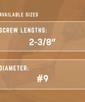 Deck Elite Hidden Deck Screws 9 X 2 3 Eighths Inch, 350 Pack measurements 2-3/8 inch length and #9 diameter