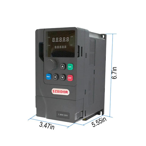 Variable Frequency Drive 4KW 5HP 18A 220V Single Phase To Three Phase All In One Converter Inverter front view with dimensions