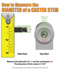 How to measure the diameter of a caster stem showing a measuring tape and diagrams for accurate measurement.