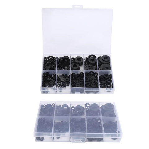 Ultimate Nylon Flat Washers Assortment Kit 500 Pieces For Metric Screws And Bolts M2 To M10 With Insulating Nylon Gaskets And Tough Pro Grade Storage Box Great For DIY Projects And Heavy Use In Shop Or Home Garage. Black nylon washers in compartment box