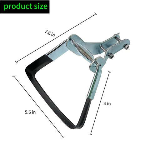 Stirrup Hoe Garden Tool With Adjustable Loop Heads For Easy Peasy Weeding shown with measurements, metal frame and blade.