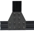 Top view of black 8 Sets T Shape Joint Plate Connectors Corner Brackets for 2040 Aluminum Extrusion with fasteners.