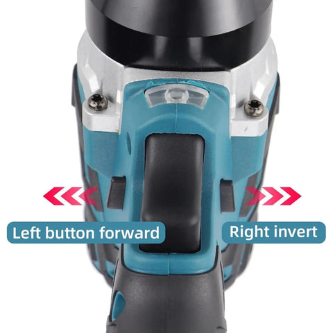 No Fuss Heavy Duty Cordless Rivet Nut Gun With Slick Lock Head And Bright Led control buttons displayed, showing forward and reverse functions.