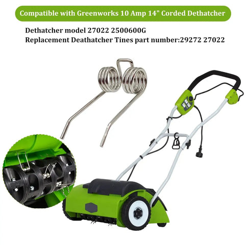 36 Pack Dethatcher Tines Replacement Compatible With Greenworks 27022 And 2500600G shown with 14 Inch Corded Dethatcher