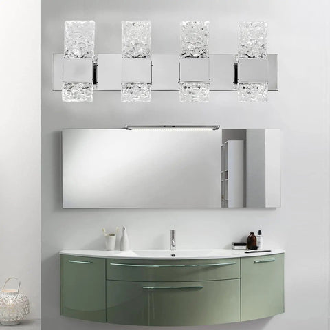 Bathroom Led Crystal Vanity Light Over Mirror Four Lights Chrome Stainless Steel Wall Mount Vanity Fixture For Bedroom
