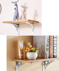 Heavy Duty Shelf Brackets 4 Pack 8 Inch Stainless Steel Wall Corner Supports with wooden shelf and decor