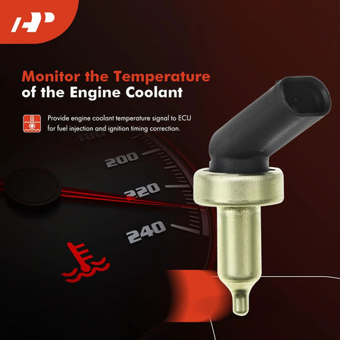 A-Premium coolant temperature sensor; metal body with black plastic elbow connector.