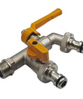 Garden Hose Faucet Adapter 1/2 Inch 2 Way And 1 Way Water Tank Connector with Ball Valve in durable brass close-up