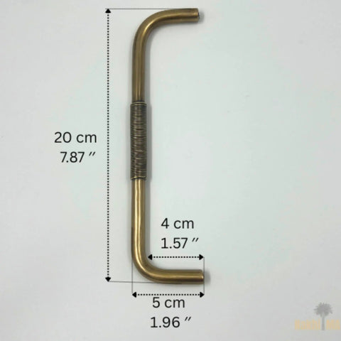 Solid Brass Cabinet Handle With Coiled Wire Grip, Vintage Industrial Style, Antique Brass Finish, Handcrafted Hardware, 40 Cm Tall