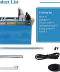 Heavy Duty Automatic Cable Pipe Cutter Compatible With Pvc And Heat Shrink Tubing Featuring Slick Guide Rail Quick Cut Speed And No Hassle Multi Material Trimming Capability with accessories laid out.