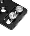 Close-up of Solid Gold Cheese Plate One Quarter And Three Eighths Inch Threads For Arri Red Camera Side Mounting Bracket showing screws.