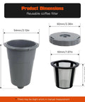 Keurig Compatible Reusable Coffee Filter Replacement Set 3 Pack Fits K10 K15 Series Brew Coffee Or Tea Like A Pro Gray Eco Friendly Accessory Rinse Clean After Each Use, gray filter dimensions labeled